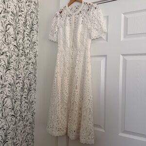 ANTONIO MELANI Ivory Eyelet Lace Midi Dress